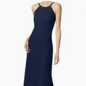 Calvin Klein Dark Navy Thin Halter Strap Evening Formal Maxi Gown